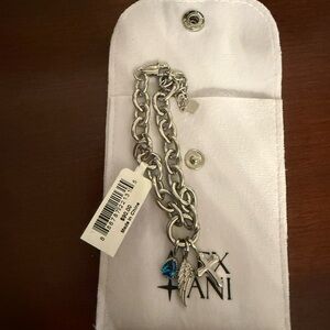Alex and Ani Silver Bracelet with Blue and Silver Charms